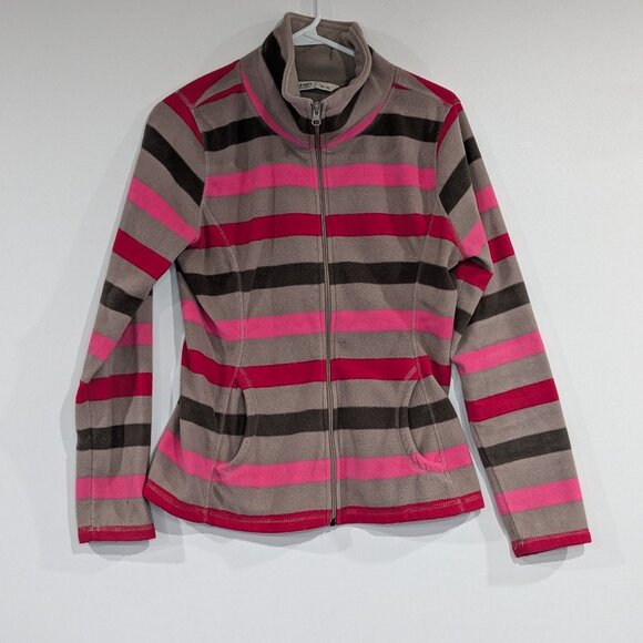 Old Navy Fleece Striped Zip-Up Sweater Beige Pink Size Medium - Picture 1 of 2